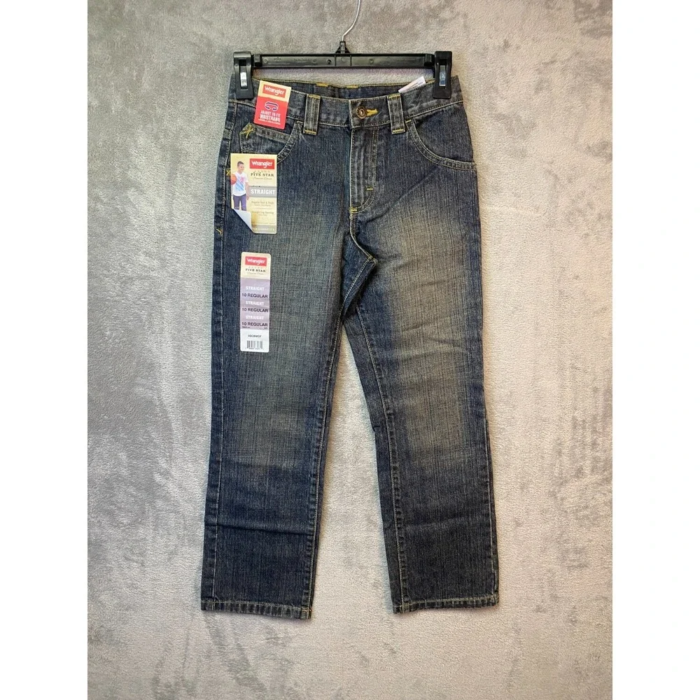 Wrangler Boys 10 Regular Five Star Straight Dark Wash Adjustable Waist Jeans